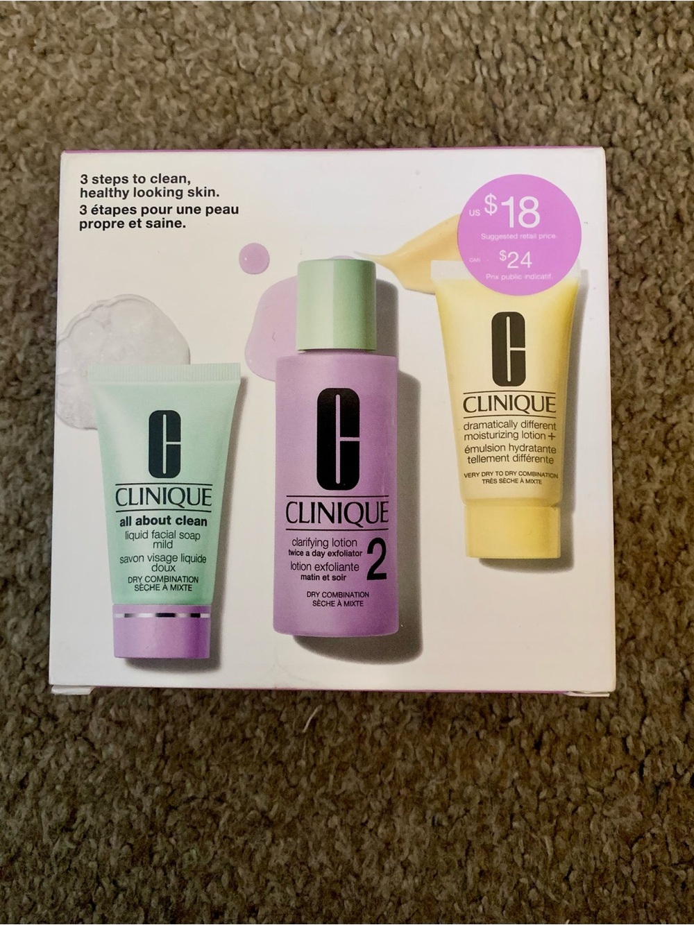 Clinique 3-Step Skincare Set, brand new
